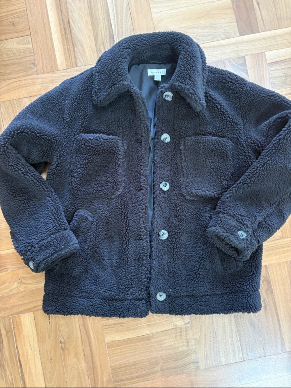 Topshop sz S Cozy Sherpa Button-Up Jacket Black